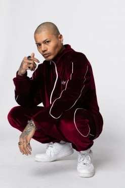 BROKEN PROMISES Sets Graveyard Velour Track Jacket - Maroon