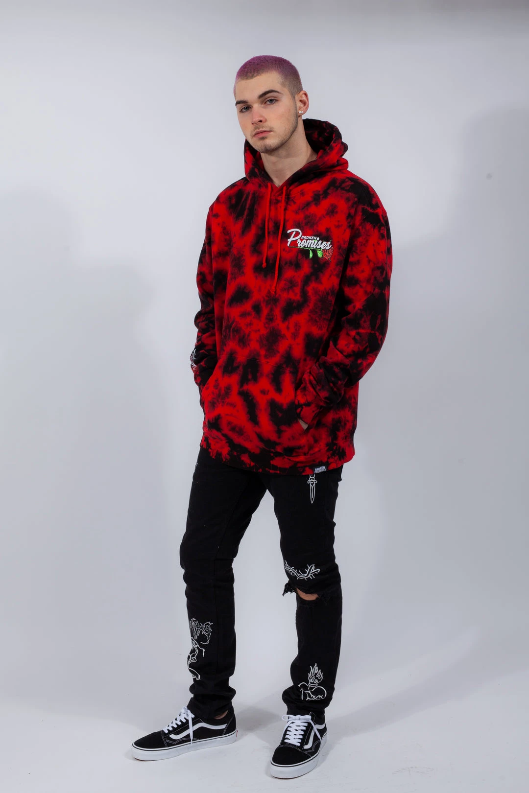 BROKEN PROMISES Hoodies Warned You Hood Tie Dye Red