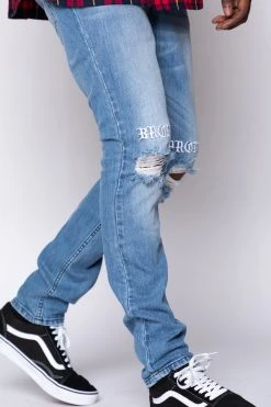 BROKEN PROMISES Stitch & Rip Denim - Medium Blue