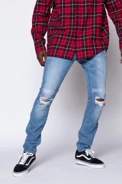 BROKEN PROMISES Stitch & Rip Denim - Medium Blue