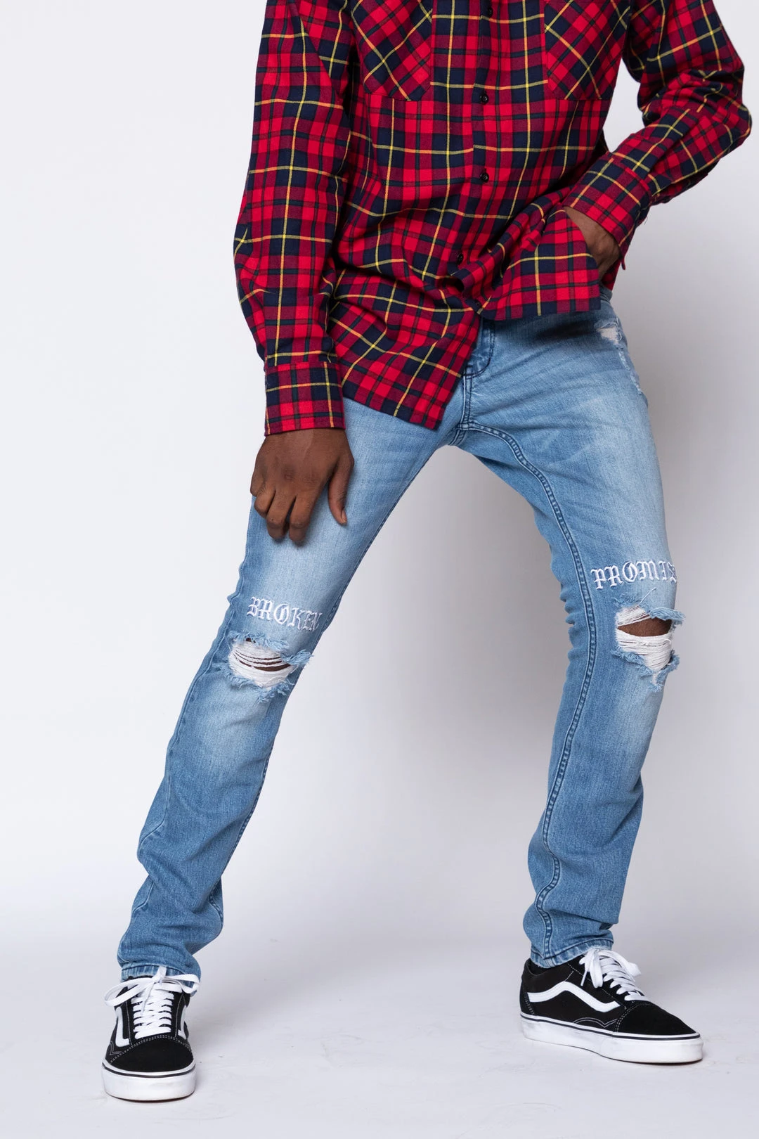 BROKEN PROMISES Stitch & Rip Denim - Medium Blue