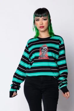 BROKEN PROMISES Automated Stripe L/S Teal