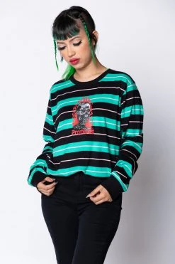 BROKEN PROMISES Automated Stripe L/S Teal