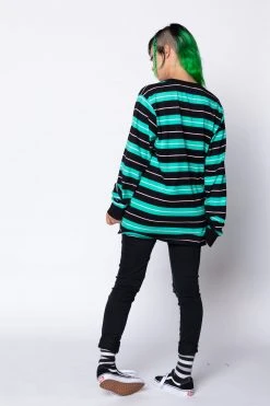 BROKEN PROMISES Automated Stripe L/S Teal