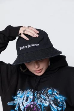 BROKEN PROMISES BP Slogan Bucket Black Headwear