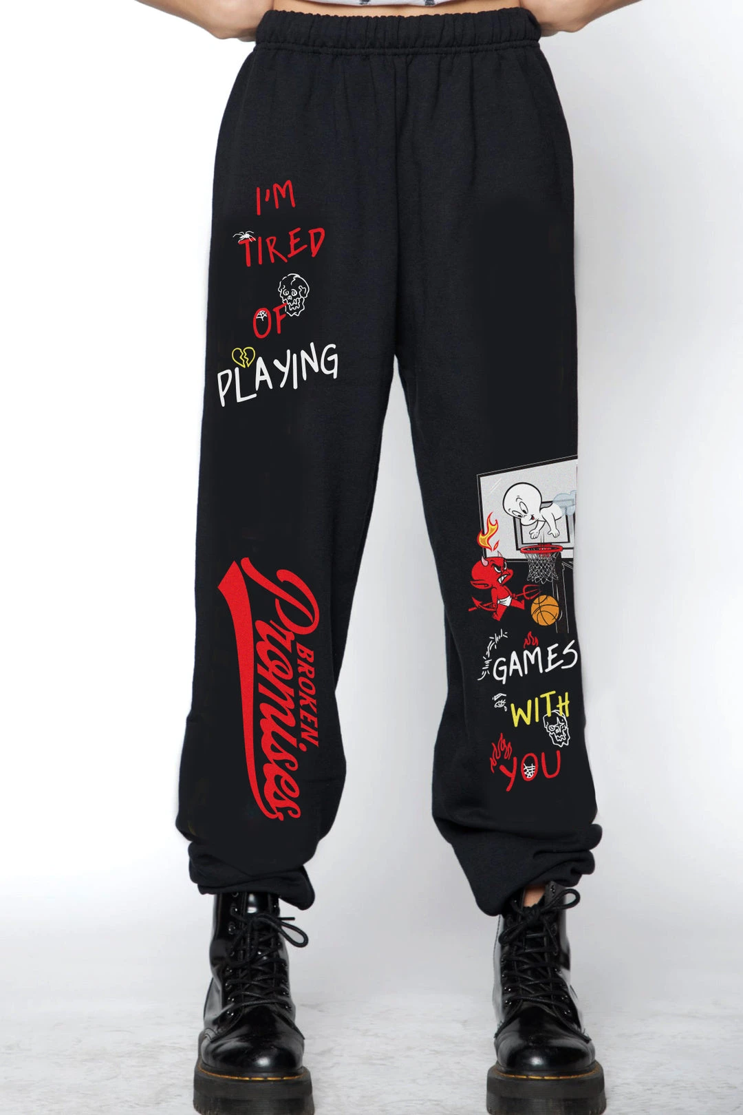 BROKEN PROMISES BP X Casper Playing Sweatpants Black Bottoms