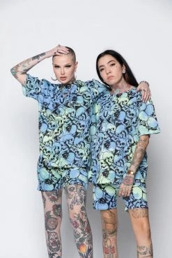 BROKEN PROMISES Catacombs Shorts AOP Blue/Green Bottoms