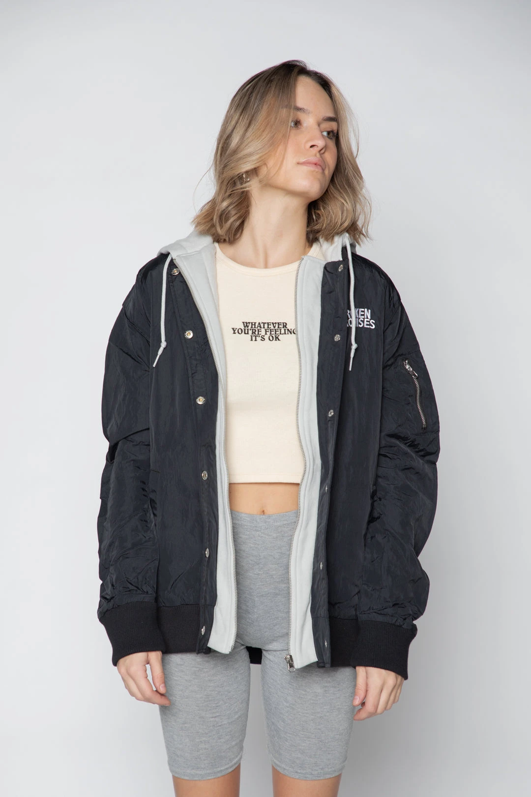 BROKEN PROMISES Wave Logo Layered Bomber Jacket