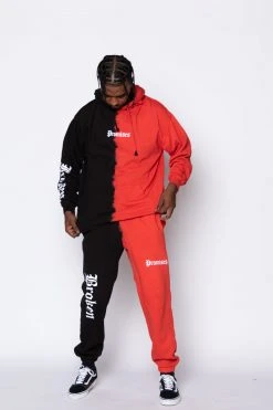 BROKEN PROMISES Split Dye Sweatpant Red/Black Bottoms