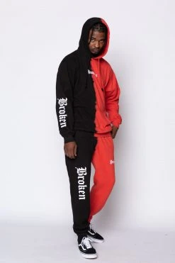 BROKEN PROMISES Split Dye Sweatpant Red/Black Bottoms