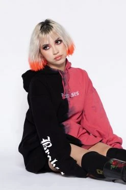 BROKEN PROMISES Tie Dye Hoodies Slogan Vintage Wash Split Dye Hoodie