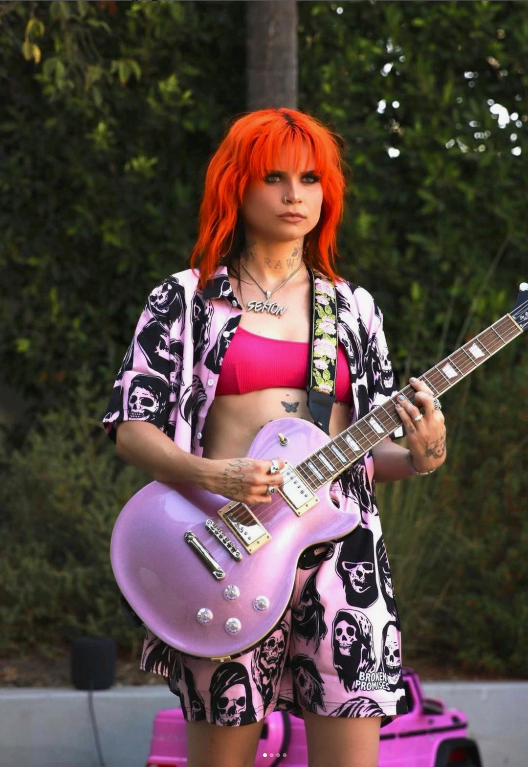 BROKEN PROMISES Reaper Guide Button Up Shirt Pink