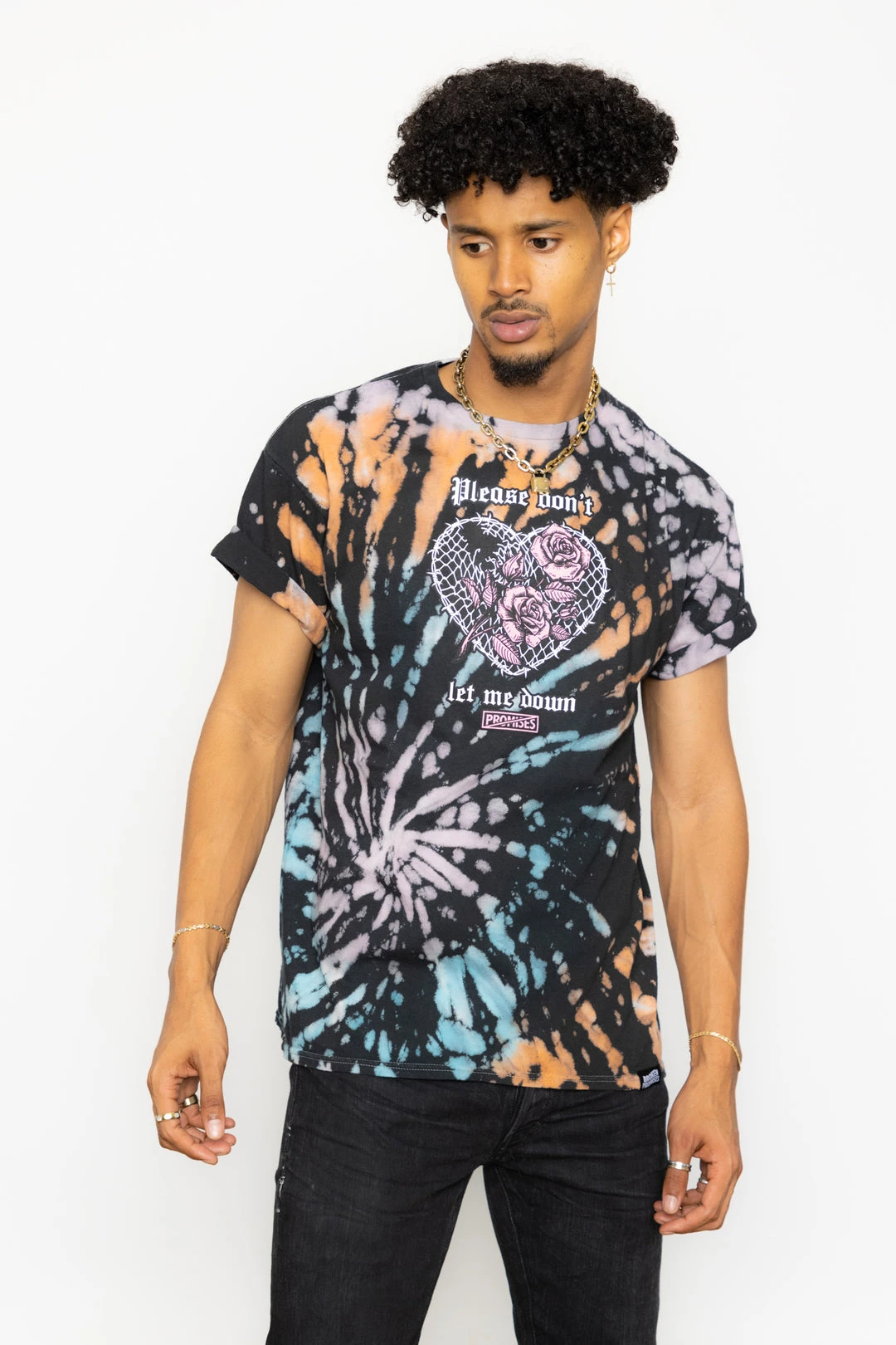 BROKEN PROMISES Shirts Let Me Down Rainbow Bleach Dye SSt