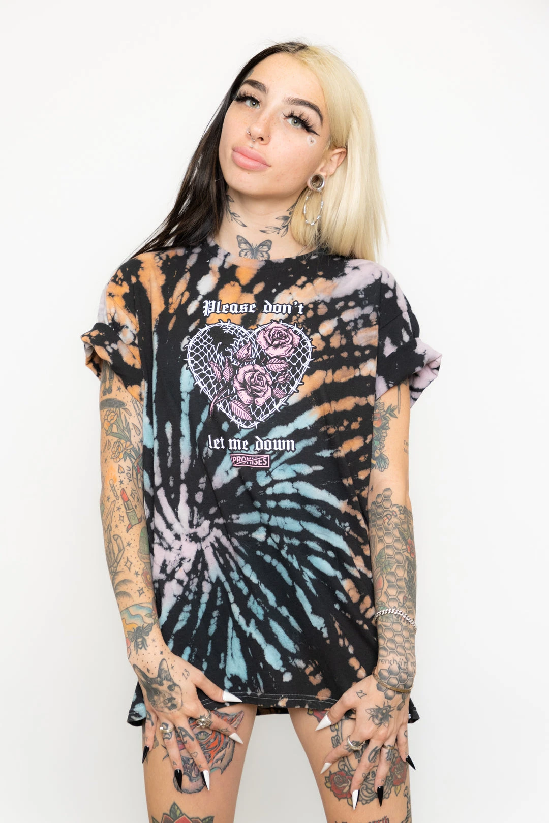 BROKEN PROMISES Shirts Let Me Down Rainbow Bleach Dye SSt