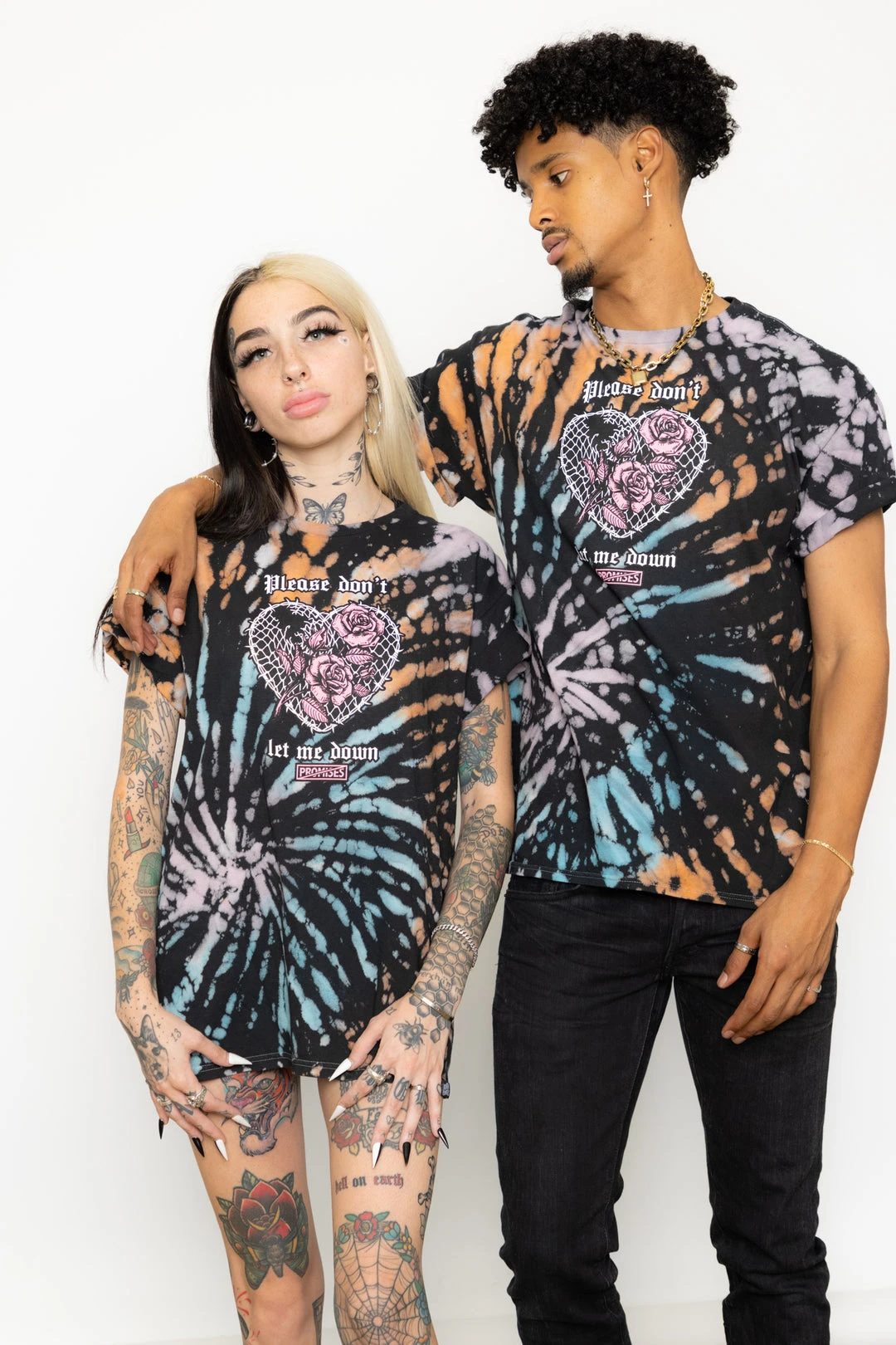 BROKEN PROMISES Shirts Let Me Down Rainbow Bleach Dye SSt