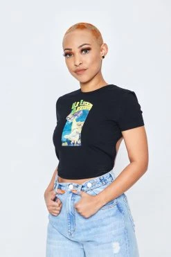 BROKEN PROMISES Womens UFO Cropped Black Tie Top