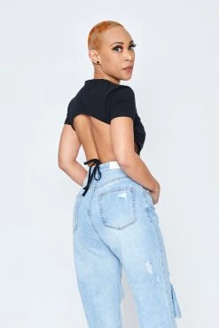 BROKEN PROMISES Womens UFO Cropped Black Tie Top