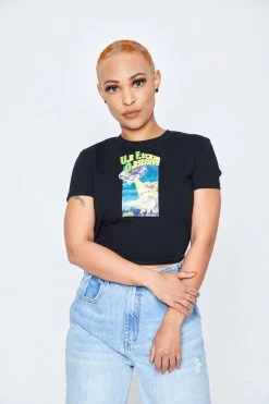 BROKEN PROMISES Womens UFO Cropped Black Tie Top