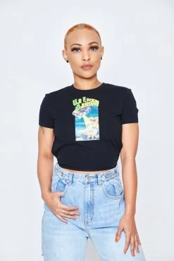 BROKEN PROMISES Womens UFO Cropped Black Tie Top