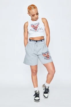 BROKEN PROMISES Batwing Ribbed White Tank Sets