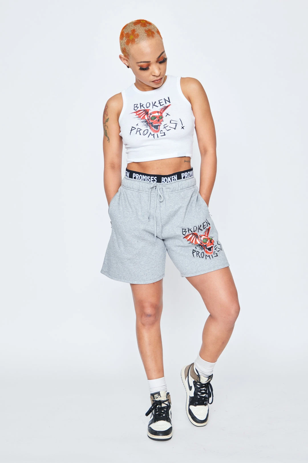 BROKEN PROMISES Batwing Ribbed White Tank Sets