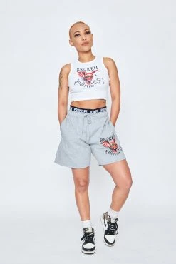 BROKEN PROMISES Batwing Ribbed White Tank Sets