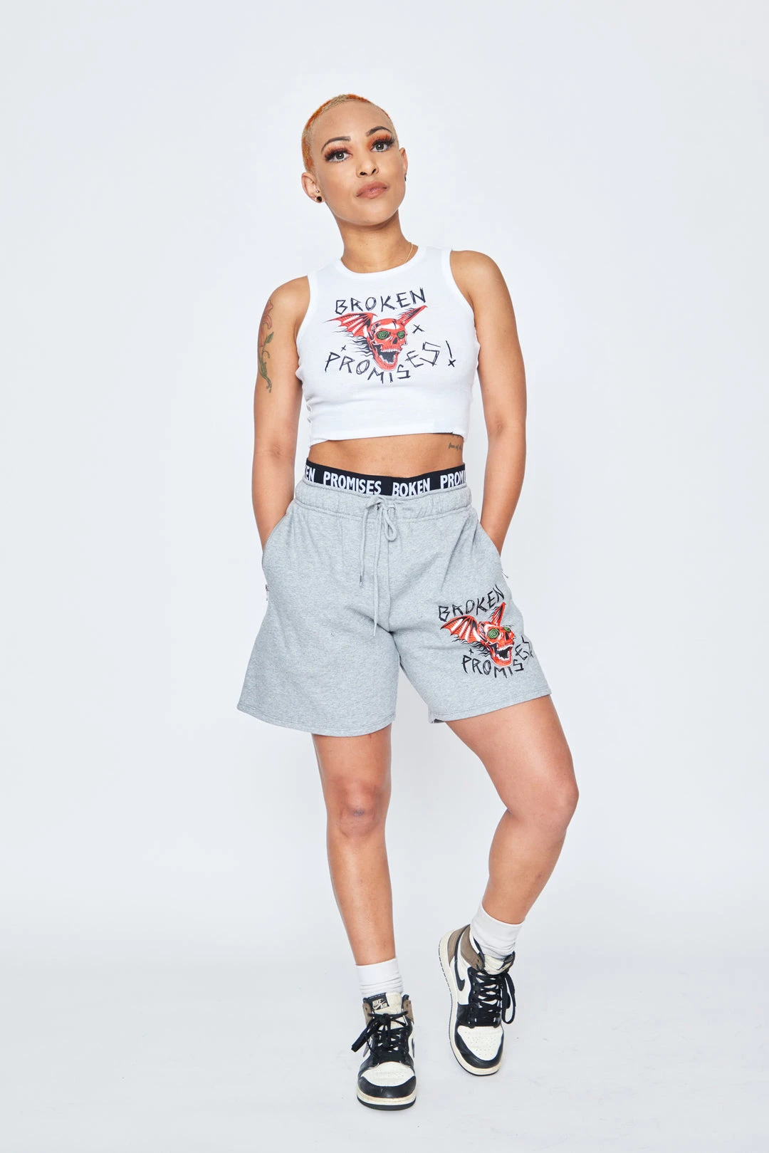 BROKEN PROMISES Batwing Ribbed White Tank Sets