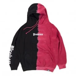 BROKEN PROMISES Tie Dye Hoodies Slogan Vintage Wash Split Dye Hoodie