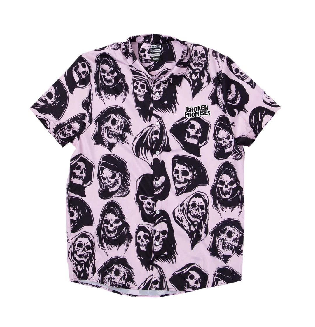 BROKEN PROMISES Reaper Guide Button Up Shirt Pink