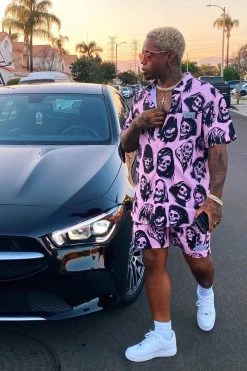 BROKEN PROMISES Reaper Guide Button Up Shirt Pink