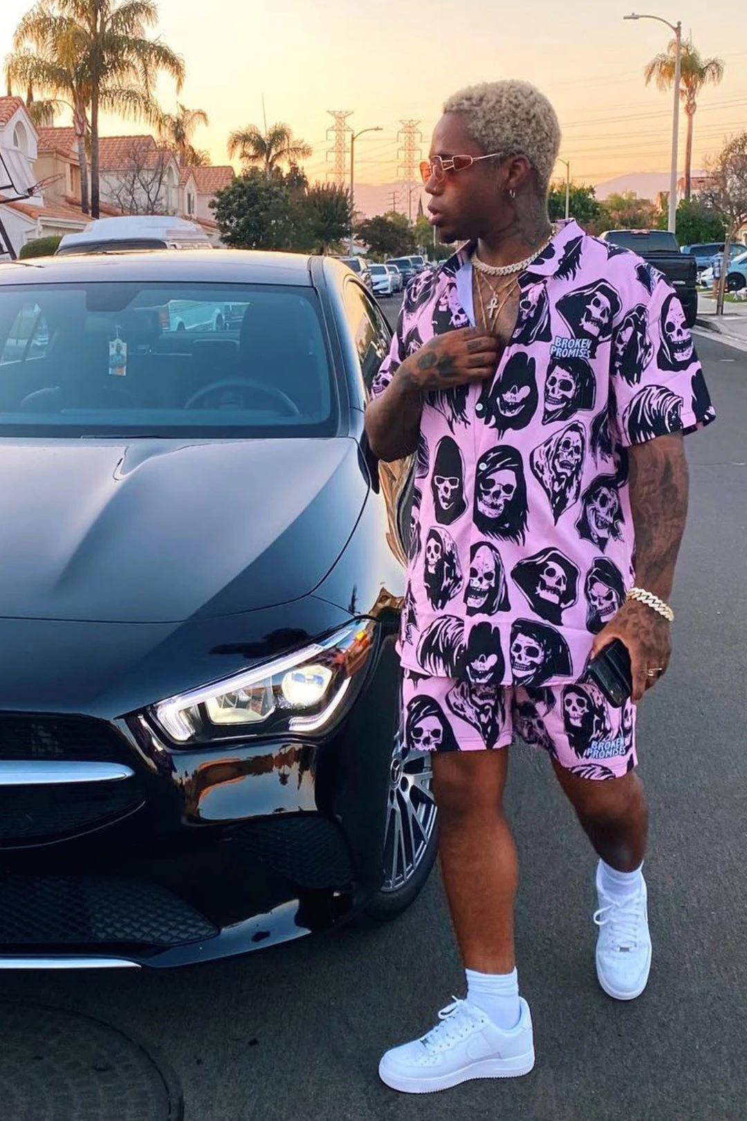 BROKEN PROMISES Reaper Guide Button Up Shirt Pink