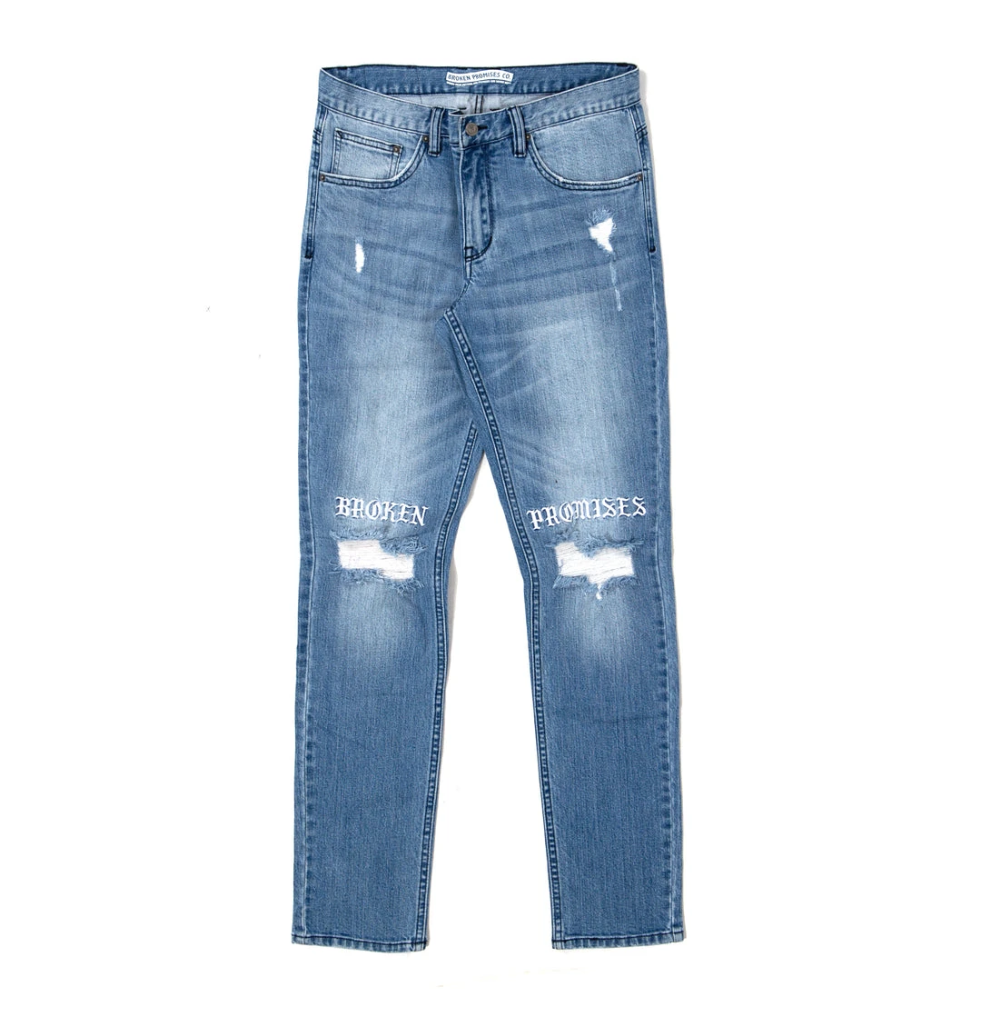 BROKEN PROMISES Stitch & Rip Denim - Medium Blue